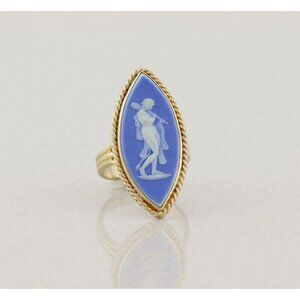 14k Yellow Gold Blue Wedgewood Cameo Ring Vintage Size 7